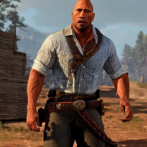 Prompt: dwayne the rock johnson as red dead redemption screenshot from red dead redemption