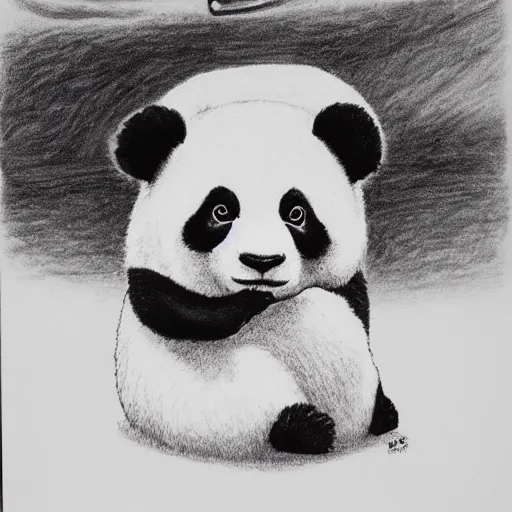 Image similar to Panda in a silly predicament, ballpoint pen art