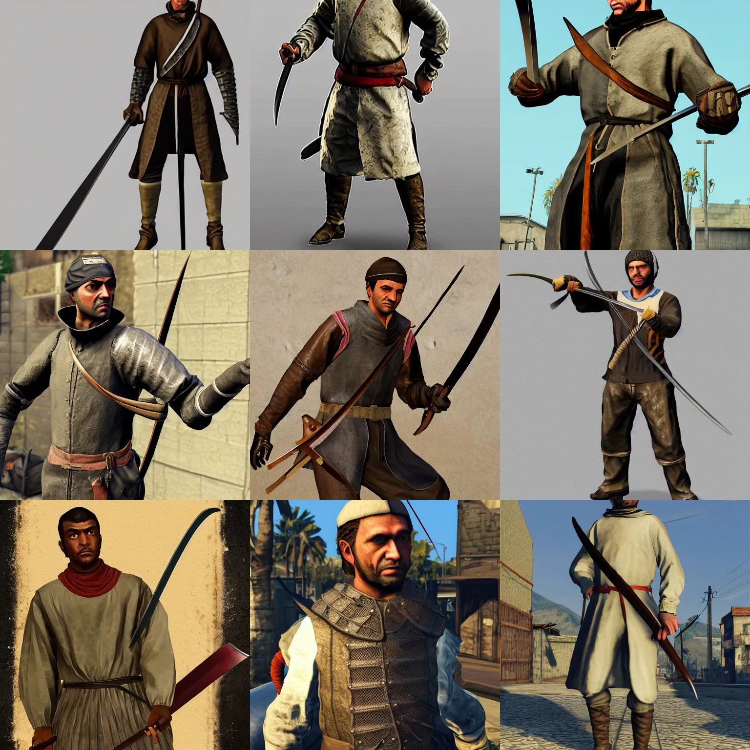 Image similar to Medieval swordsman, detailed, GTA V character