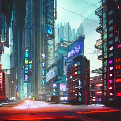 Image similar to a streeview of a cyberpunk city, cinematic lighting, photorealism.