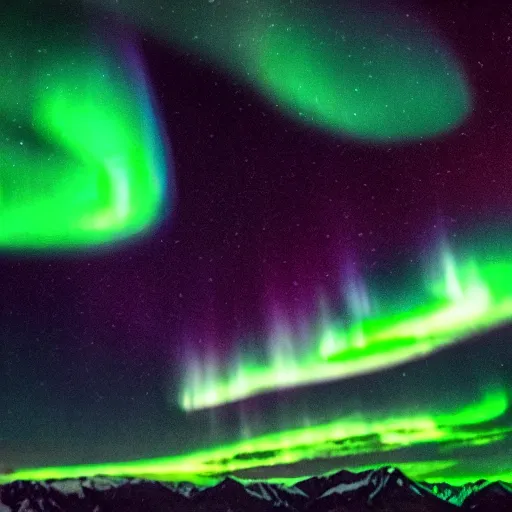 Prompt: 4k green portrait of northern lights over canada mountains