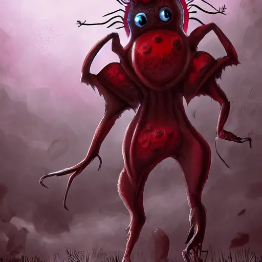 Image similar to ladybug as a monster, fantasy art style, scary atmosphere, nightmare - like dream