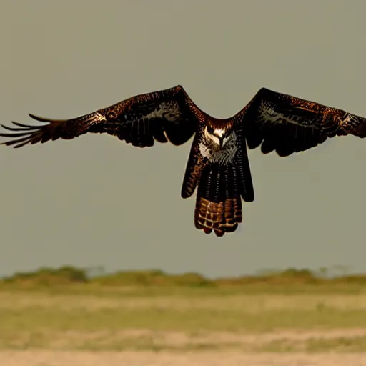 Image similar to a modern, dynamic graphic logo of a fearsome osprey in flight