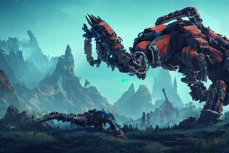 Image similar to tremortusk machine mecanical creature robot of horizon forbidden west horizon zero dawn bioluminiscence global illumination ray tracing hdr fanart arstation by ian pesty and alena aenami artworks in 4 k