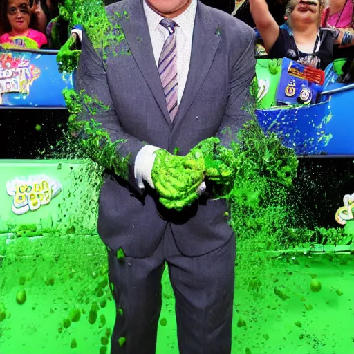 Image similar to Saul Goodman!, covered in green slime!!, ((at the Kid Choice Awards)) , professional photography