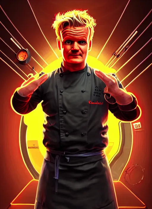 Prompt: cyberpunk gordon ramsey as the most talented chef in the universe, scifi kitchen background, diffuse lighting, fantasy, intricate, highly detailed, lifelike, photorealistic, digital painting, artstation, illustration, concept art, smooth, sharp focus, art by john collier and albert aublet and krenz cushart