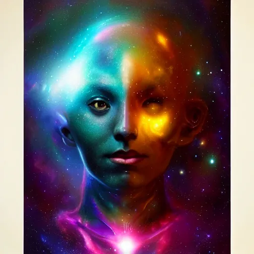 Prompt: portrait of an alien cosmic entity, body made of the universe, stars and galaxies and nebulas and planets and light, surreal, abstract, cosmic, intricate, headshot, highly detailed, digital painting, artstation, concept art, sharp focus, cinematic lighting, illustration, art by artgerm and greg rutkowski, alphonse mucha, cgsociety