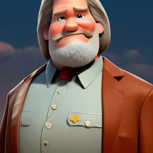 Image similar to jeff bridges as a pixar disney character from up ( 2 0 0 9 ), unreal engine, octane render, 3 d render, photorealistic