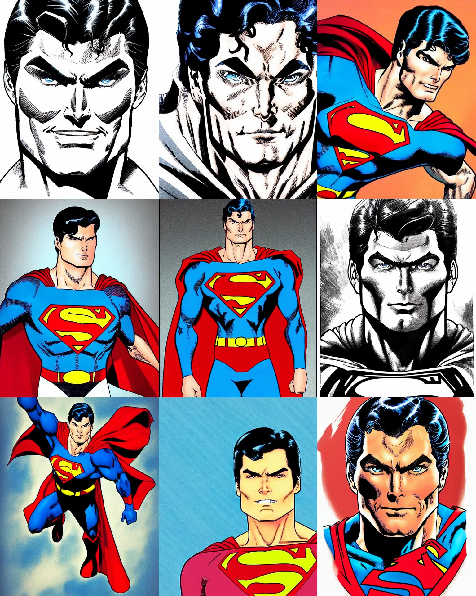 Prompt: jim lee!!! flat ink colored sketch by jim lee close up headshot of christopher reeve!!! as superman in costume in the style of jim lee, x-men superhero comic book character by jim lee