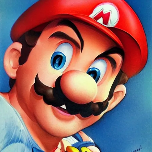 Prompt: An ultra realistic portrait of Mario drawn in colors by Frank Frazetta, Realistic, Dark Fantasy, Epic Lighting