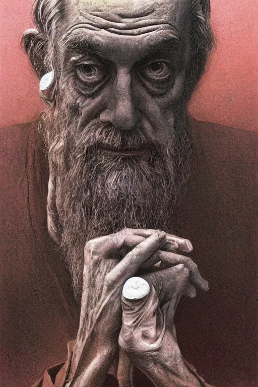 Image similar to portrait of Stanley Kubrick by Zdzislaw Beksinski