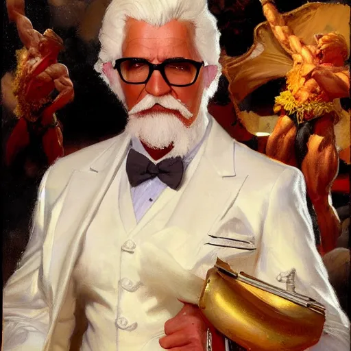 Image similar to bodybuilder colonel sanders, highly detailed painting by gaston bussiere, craig mullins, j. c. leyendecker, 8 k