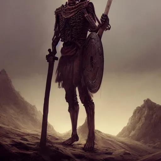 Image similar to an portrait of an skeleton wearing a viking robe and holding an axe, Matte painting , detailed painting, made by Greg Rutkowski, 4k resolution, atmospheric, extremely high detail