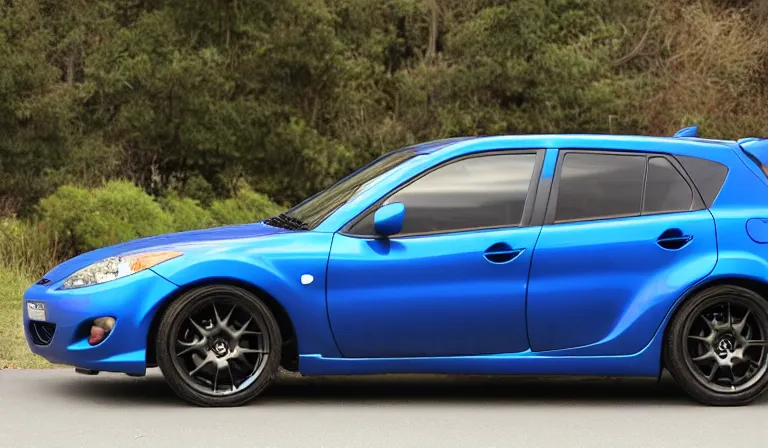 Prompt: really long blue Gen 1 Mazda Mazdaspeed 3 2008