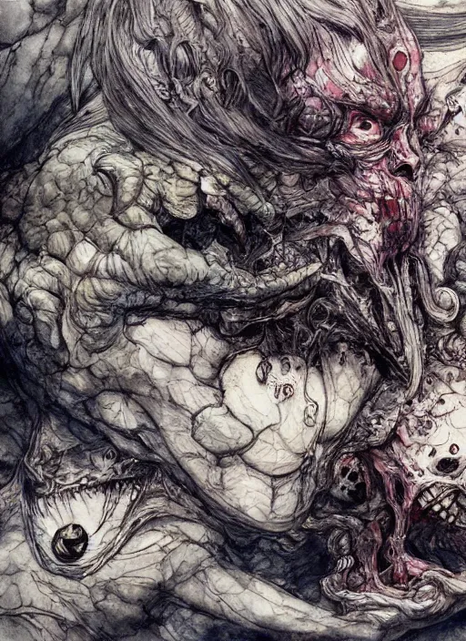 Image similar to nightmare Monsters spilling out of a Childs dreams as he sleeps , watercolor, pen and ink, intricate line drawings, by Yoshitaka Amano, Ruan Jia, Kentaro Miura, Artgerm,