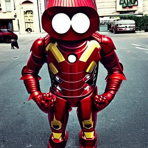 Image similar to “Animal from The Muppets, dressed as Iron Man”