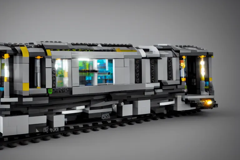 Image similar to futuristic train made out of Lego, octane render, studio light, 35mm,