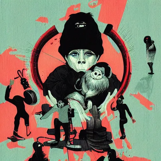 Prompt: monkey, Hip Hop, Dark, Intense, Dramatic, Highly Detailed by Sachin Teng