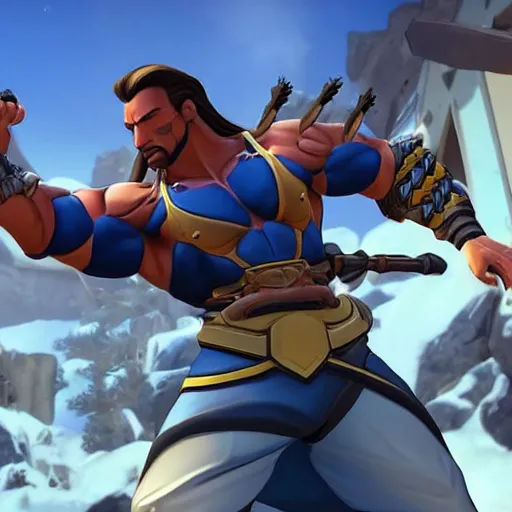 Image similar to a screenshot of arnold schwarzenegger as hanzo in overwatch