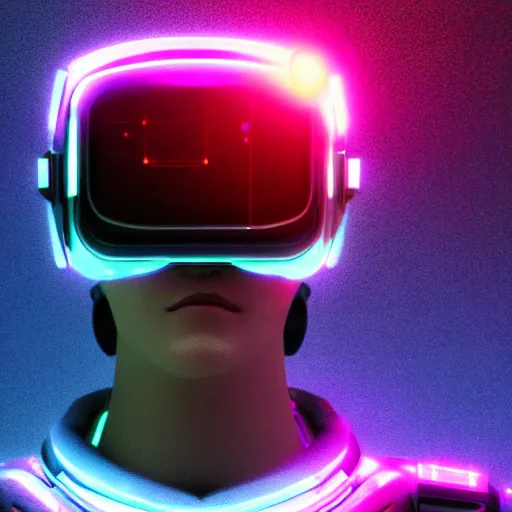 Image similar to cyberpunk concept cyborg bot, cinema 4 d, galaxy, ufo, space sci - fi, wearing vr goggles, illustration, portrait, pastel neon textured background night, trending on artstation, greg rutkowski, octane rendered, 1 2 k, detailed,