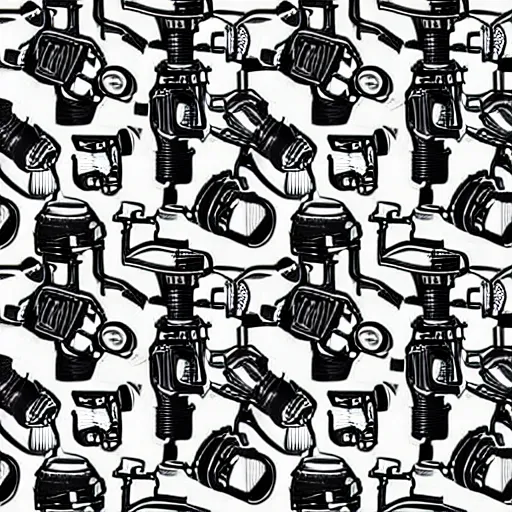 Image similar to seamless pattern showing microscopes. black and white, drawing, white background, seamless, ornament.