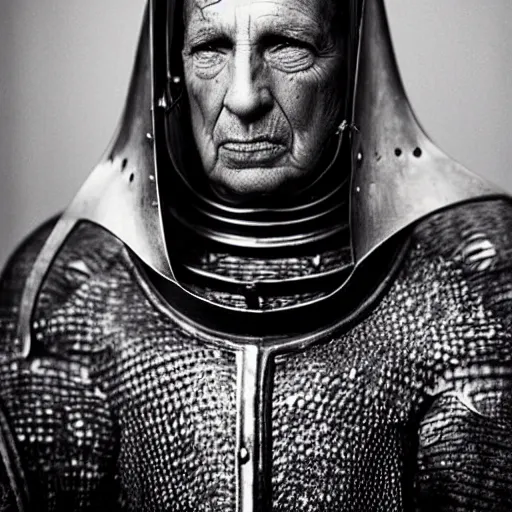 Prompt: portrait of an expressive face of an old medieval knight by annie leibovitz