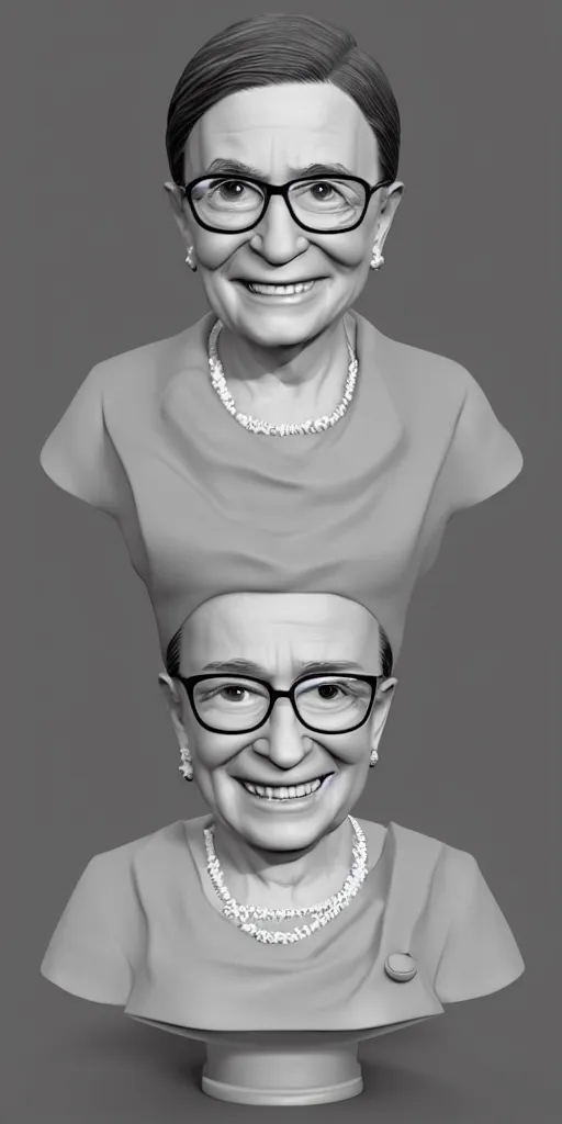 Image similar to Fanart 3D model of Ruth Bader Ginsberg, trending on artstation, cycles render, character bust, For Hire 3D artist, Pixar and Industrial