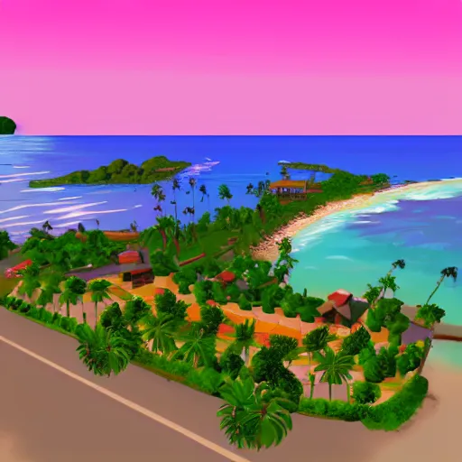 Image similar to a Thai island in the style of GTA vice city