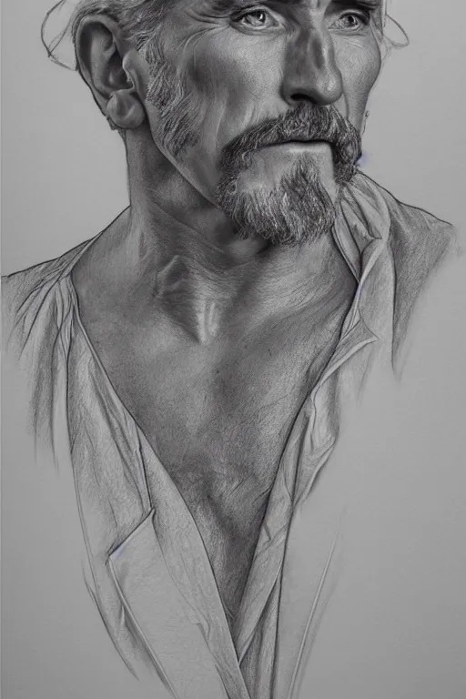 Image similar to hyperrealist pencil sketch of ken curtis as festus david malan and alphonse mucha, fantasy art, drawing, dynamic lighting, artstation, poster, volumetric lighting, very detailed faces, 4 k, award winning