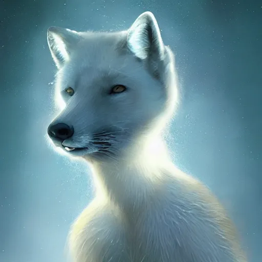 Prompt: elegant anthropomorphic arctic fox butler by artgerm, victo ngai, ryohei hase, artstation, highly detailed digital painting, smooth, global illumination, fantasy art by greg rutkowsky, karl spitzweg