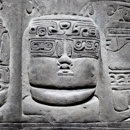 Image similar to ancient toltec carvings bound to the second attention by dreams and empowered by inorganic beings reveal secrets of human perception