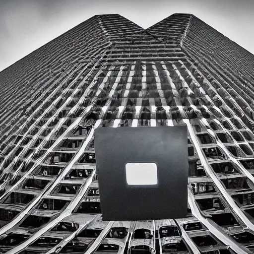 Prompt: gopro photography of a massive pyramid in the middle of new york, futuristic, brutalist, realistic photo, looming