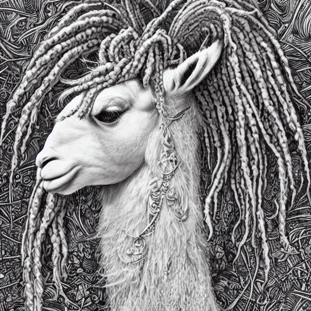 Prompt: llama with dreadlocks, by ernst haeckel, artgerm, james jean