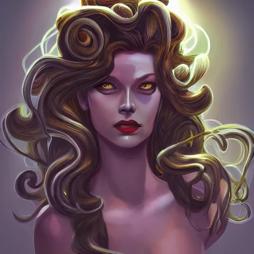 Image similar to medusa painting, comic style, seductive, dynamic lighting, artstation, detailed, blurred background