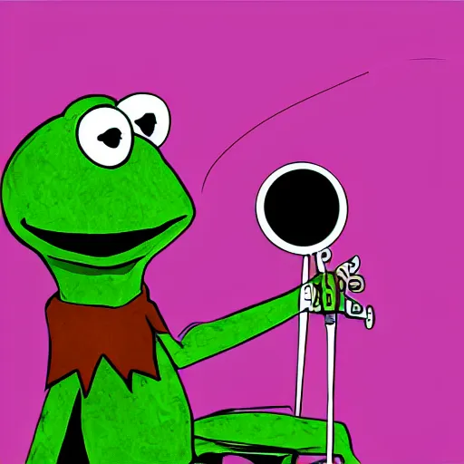 Prompt: kermit the frog interviewing a real frog on a podcast, digital art, trending on art station