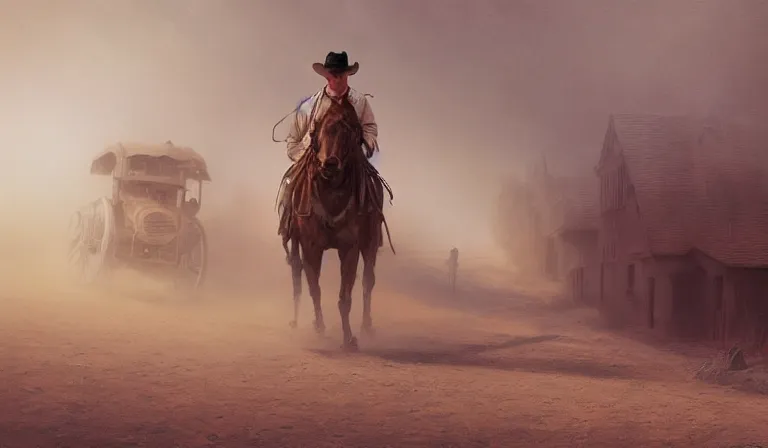 Prompt: dust storm in the old west, sharp focus, intricate, elegant, digital painting, artstation, matte, highly detailed, concept art, illustration, volumetric lighting, art by greg olsen and liz lemon swindle