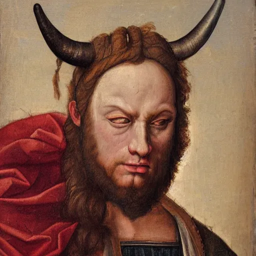 Image similar to a renaissance style portrait painting of minotaur