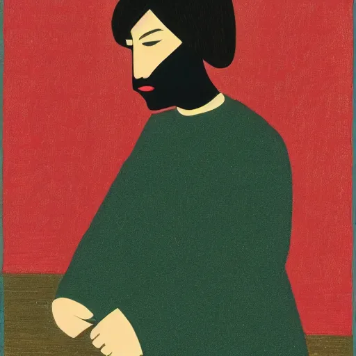 Image similar to a portrait of a character in a scenic environment by will barnet