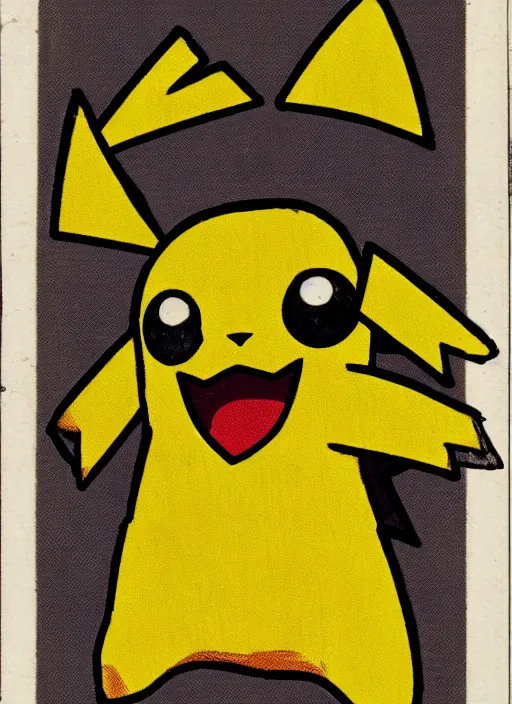 Image similar to creepy pikachu Pokémon card from the 1800s