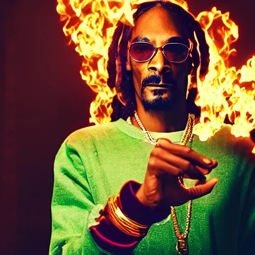 Prompt: cinematic film still of Snoop Dogg starring as a futuristic Marvel Super Hero holding green fire, 2022, 40mm lens, shallow depth of field, film still