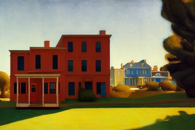 Prompt: a stunning and detailed painting of a boombox house by edward hopper, 8 k, behance award winner, gradient shading, inspirational architecture, rembrandt lighting, golden hour