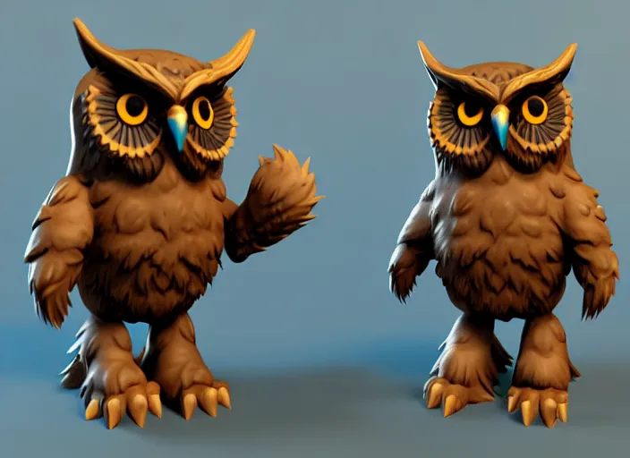 Image similar to owlbear, stylized stl fantasy miniature, 3 d render, activision blizzard style, hearthstone style