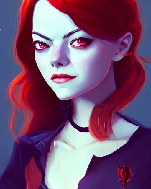 Image similar to a portrait of a beautiful full body Emma Stone vampire, art by lois van baarle and loish and ross tran and rossdraws and sam yang and samdoesarts and artgerm, digital art, highly detailed, intricate, sharp focus, Trending on Artstation HQ, deviantart, unreal engine 5, 4K UHD image