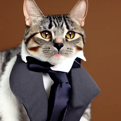 Image similar to a cat wearing a luxurious 3 piece suit