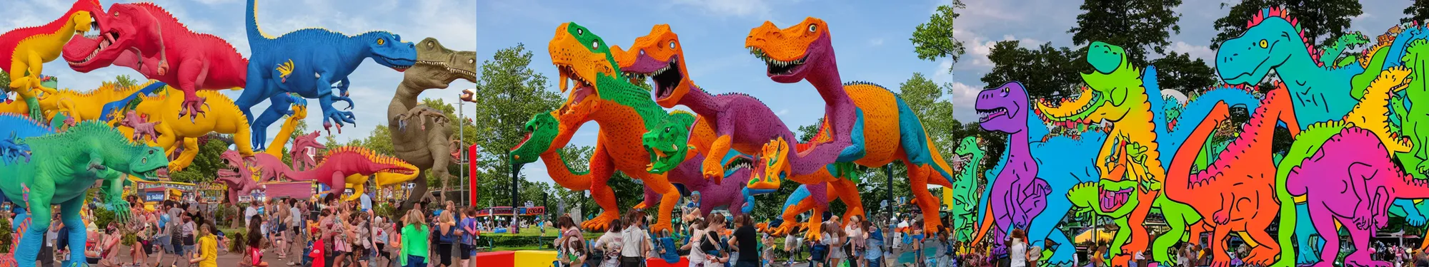 Prompt: dinosaurs at the state fair, by keith haring