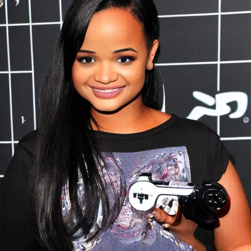 Prompt: kyla pratt holding a ps 5 controller