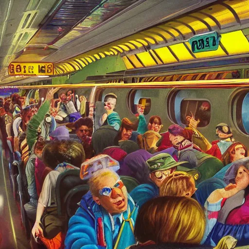 Image similar to sign that says 1 0 0, text 1 0 0, lisa frank, glorious, bedazzled, spectacled, amazing, unreal render, bokeh, studio lighting, ultradetailed, detailed and realistic painting of a giant warship plane, dieselpunk, historical photo of commuters in train to new york 1 8 9 0, everybody is looking at smartphones