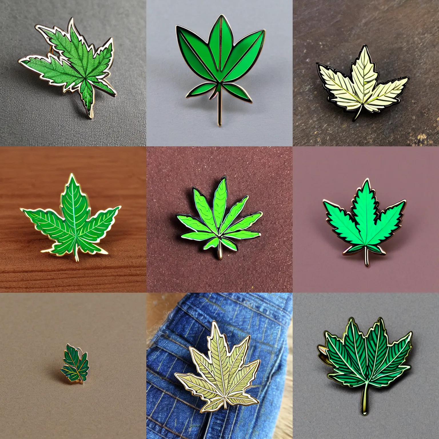 Prompt: weed leaf enamel pin