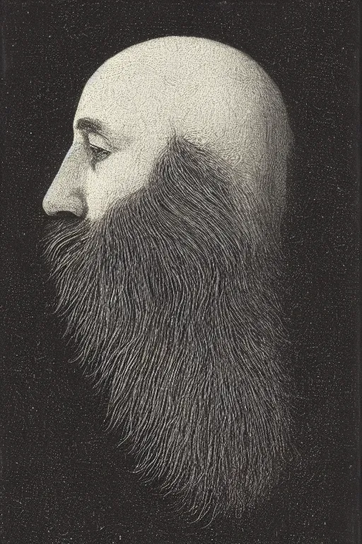 Image similar to a man's face in profile, long beard, made of the cosmos, in the style of the Dutch masters and Gregory crewdson, dark and moody