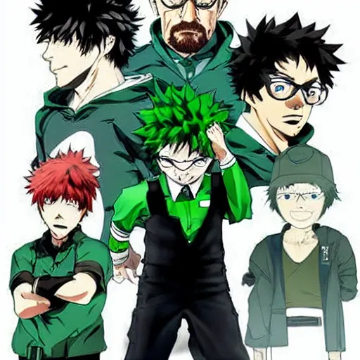 Image similar to walter white as izuku midoriya, yoji shinkawa